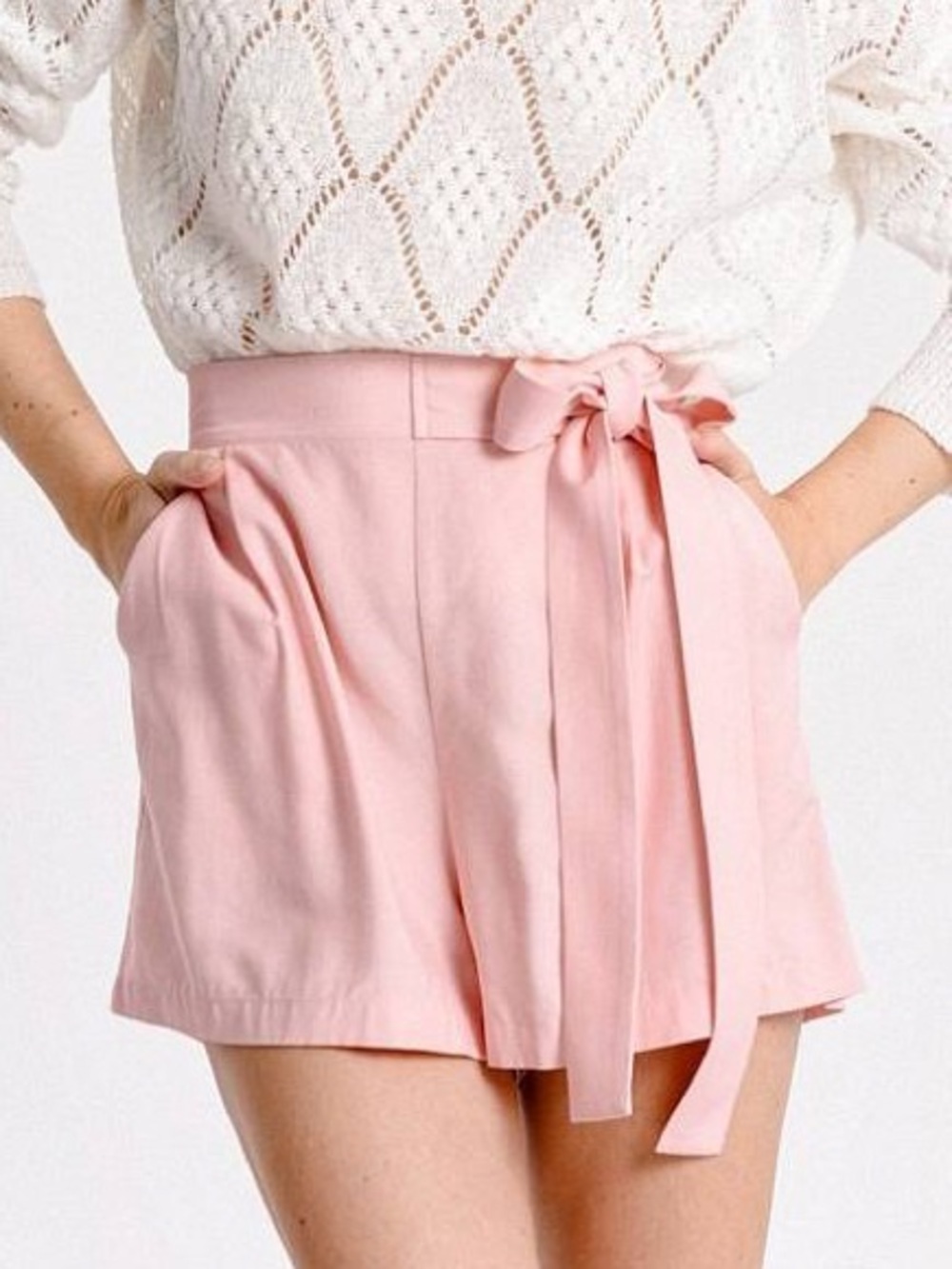 Molly Bracken High-Waist Tie Belt Shorts in Light Blush